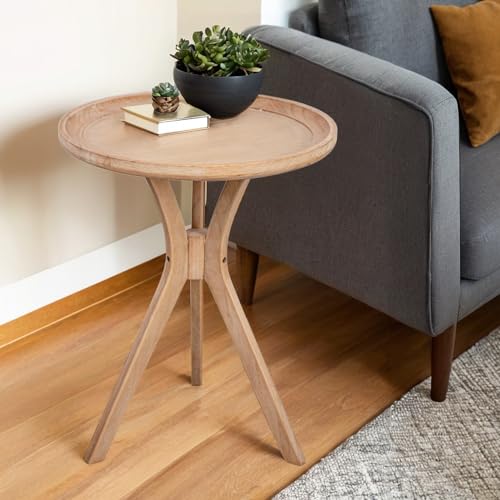 COVLON Farmhouse Side Table, Natural Wood Tray Top Sofa End Table, Soild Wood Rustic Accent Table, Nightstand for Family, Living Room or Dinning