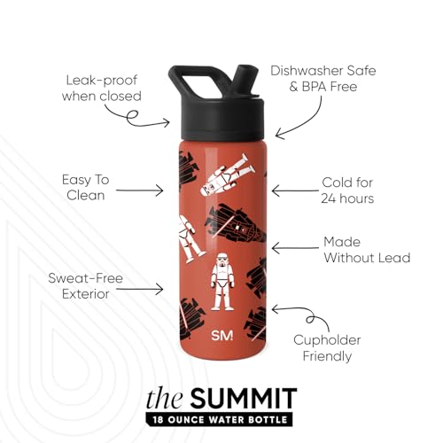 Image of Simple Modern Kids Summit Water Bottle with Straw Lid | Star Wars 18oz Stainless Steel Cup Insulated Tumbler for Boys, Girls, School | Star Wars Here Comes Trouble