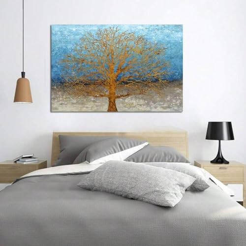 Forêt bleue et dorée tableau grand format pour salon chic - 2