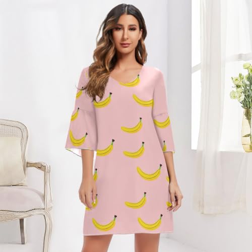 Robe décontractée rose à motif banane et coupe décolleté V Line - 6