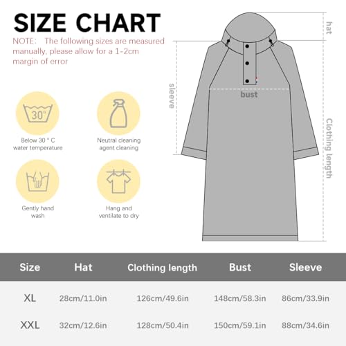 Image of PALAY Long Rain Coat Waterproof Raincoat for Adults Reusable Hooded Poncho with Wide Brim Lightweight Unisex for Hiking Travel Motorcycle Riding Length 128cm 3 PCS