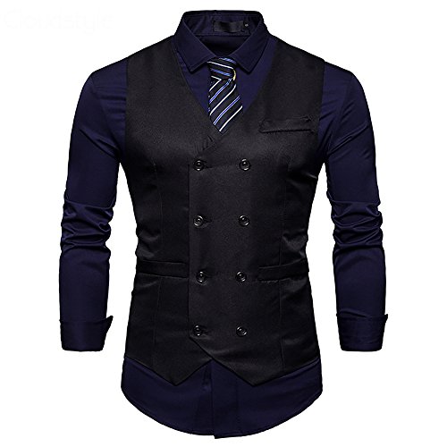 Cloudstyle Mens Vest Double Breasted V-Neck Slim Fit Formal Dress Vest Business Waistcoat