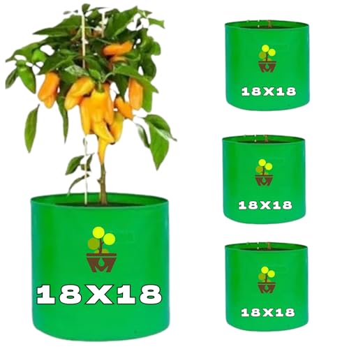 Image of MASHKI HDPE Grow Bags for Home, Terrace & Balcony Gardening - Big Size Vegetable Plant Grow Bags (15x15, 18 inchx18 inch & 24 inchx24 inch - Heavy Duty, UV Stabilized) (3, 18x18 Inches)