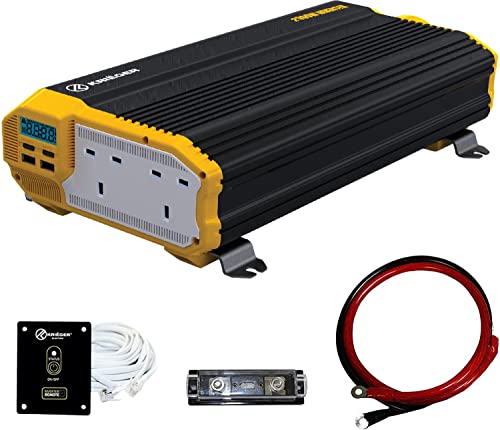 K KRIËGER 2000 Watts Power Inverter 12V to 230V, Modified Sine Wave Car Inverter, Dual 230 Volts UK/British AC Outlets, DC to AC Converter with Installation Kit Included – SGS CE Approved