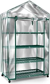 Home-Complete Mini Greenhouse-4-Tier Indoor Outdoor Sturdy Portable Shelves-Grow Plants, Seedlings, Herbs, or Flowers In Any Season-Gardening Rack, Green
