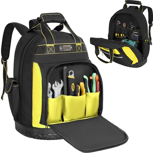 OUUTMEE Tool Backpack, Tools Bag with Multi-Use Pockets, Waterproof Tool Bag with Padded Shoulder, Back, and Waist Straps