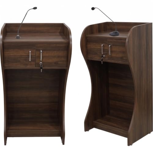 Image of TEKAVO KRONX Podium Lectern for Classroom, Auditorium, Office, Church & School | Sleek & Modern Lecture Stand | Ideal for Presentations, Speeches & Events,Mic /Portable(63x46x120 cm - Ghanateak)