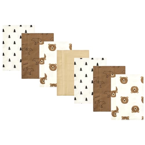 Image of Hudson Baby Unisex Baby Cotton Poly Flannel Burp Cloths, Brown Bear 7 Pack, One Size