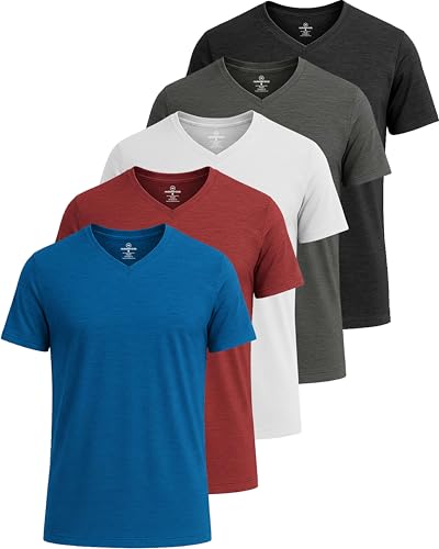 Image of 5 Pack: Men's V-Neck Dry-Fit Moisture Wicking Active Athletic Tech Performance T-Shirt