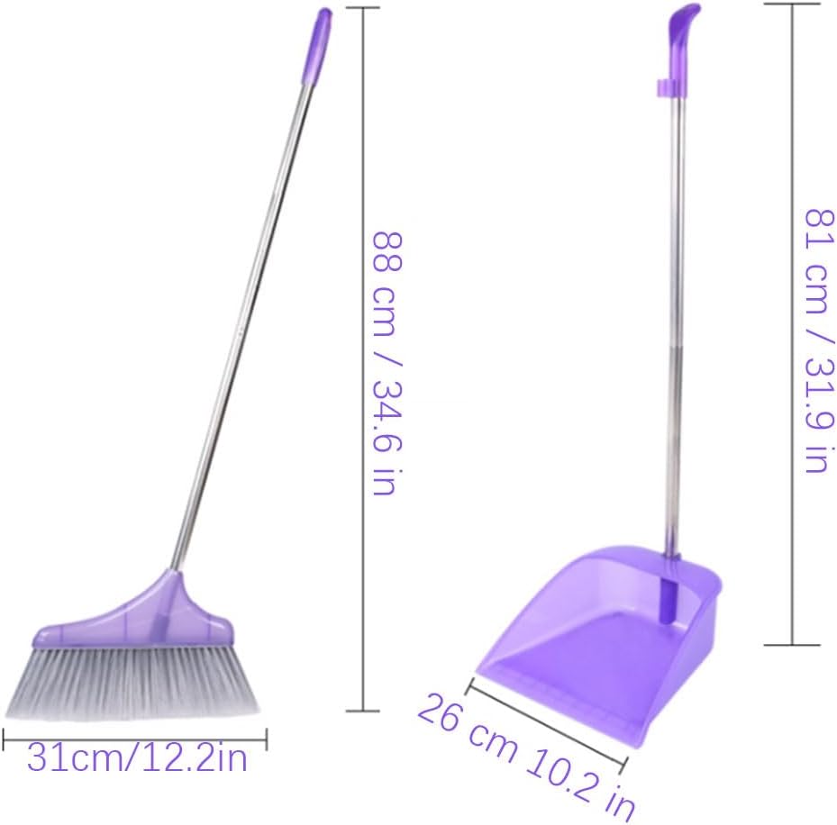 Modern Standing Dustpan and Broom Plastics Long Stainless Steel Handle Angle Broom for Kitchen Office Convenient, Silver Broom+dustpan