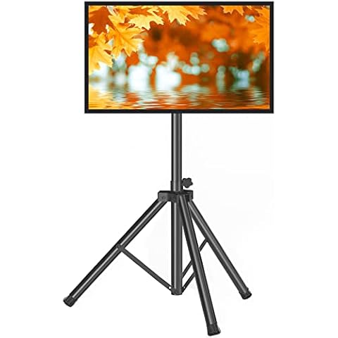 Tripod TV Stand for 23-75 inch Flat Screen/Curved TVs up to 100 lbs, Outdoor TV Stand with ±15° Tilt, Height Adjustable Portable TV Stand with Safety Design, Max VESA 600x400m, Black Cover