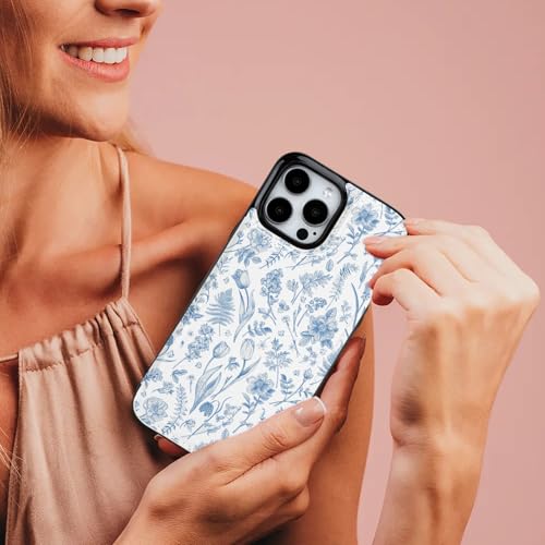 Image of uCOLOR Compatible with iPhone 12 /12 Pro Wallet Case with Card Holder Slot Folio Flip PU Leather Kickstand Double Magnetic Clasp and RFID Blocking Design (Blue Toile Flowers, iPhone 12 /12 Pro)