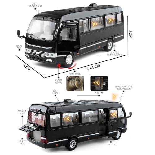 Image of 1.24 Scale Toyo ta Coaster Bus Exclusive Alloy Metal Pull Back Die-cast Model with Sound Light Mini Auto Toy for Kids Metal Model Toy with Sound and Light. (1.24 Scale -Black)