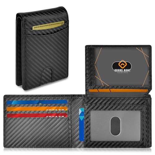 Wallets for Men Stocking Stuffers Gifts: Christmas Gift Valentines Day Gifts for Him Dad/Husband Fathers Day Birthday Multi-Card Cash Clip Carbon Fibre Texture Ultra-thin Design Business Daily Carry