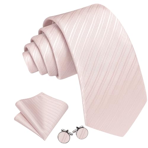 Image of Barry.Wang Solid Striped Tie for Men Silk Necktie Pocket Square Cufflinks Formal Wedding Party Business