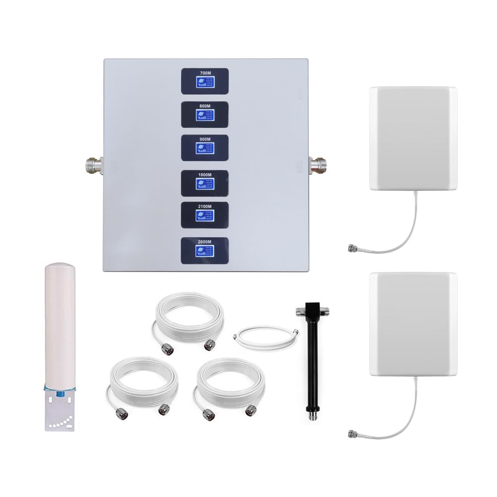 Amplificateur 4G Repeteur 5G Amplificateur Reseau Mobile 6 Bandes, 1 à 2 | Améliorez 2G/3G/4G/5G, Deux Antennes D'intérieur