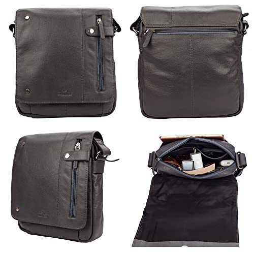 Image of FINELAER Vintage Leather Crossbody Bag Stylish Flap Over Shoulder Satchel for Men & Women
