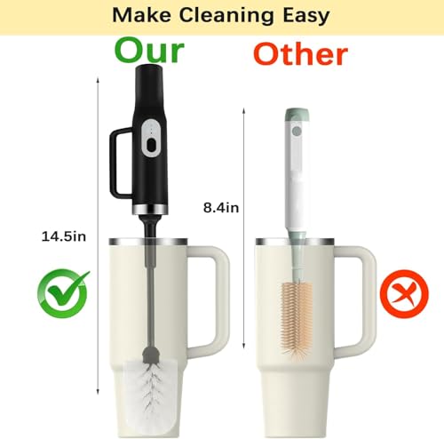 Image of 5 in 1 Electric Bottle Brush Cleaner Compatible Stanley Bottle Brush Straw Cleaner Multifunction Rechargeable IPX6 Waterproof Extra Long Design for Stanley Cup, Sports Bottle and More (Black)