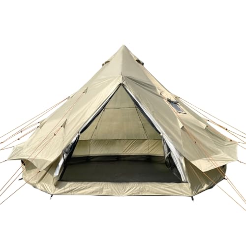 DANCHEL OUTDOOR B2A Portable Bell Tent No Center Pole, 4 Season Yurt with Stove Jack Spacious Interior for 4/8 Person Camping Hiking Glamping 300D Oxford Nylon,13ft/16.4ft Khaki