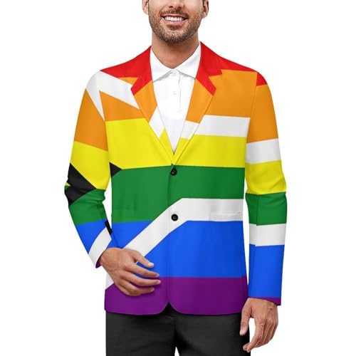 Gay Proud Flag of South Africa Mens Suit Jacket Lapel Blazers V Neck Button Business Coat Tuxedo for Wedding Party
