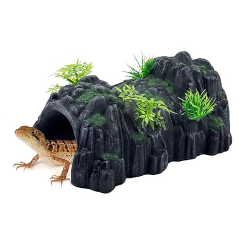 PINVNBY Reptile Rock Hide Cave,Resin Crested Gecko Hideout Caves Lizard
