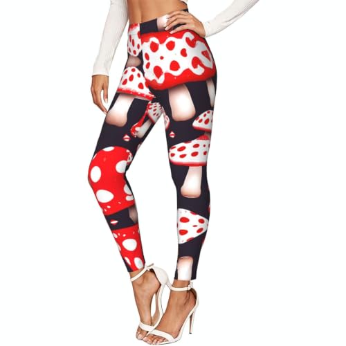 Leggings de compresión para mujer mallas de hongos rojo blanco pantalones suaves