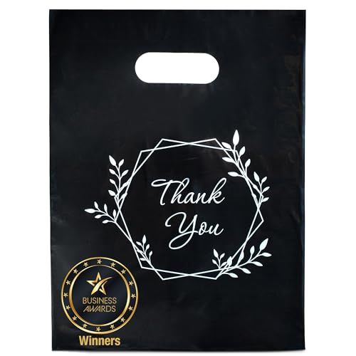 Image of Choice Marts 100 Black Thank You Bags With Handles 9x12 Merchandise Bags