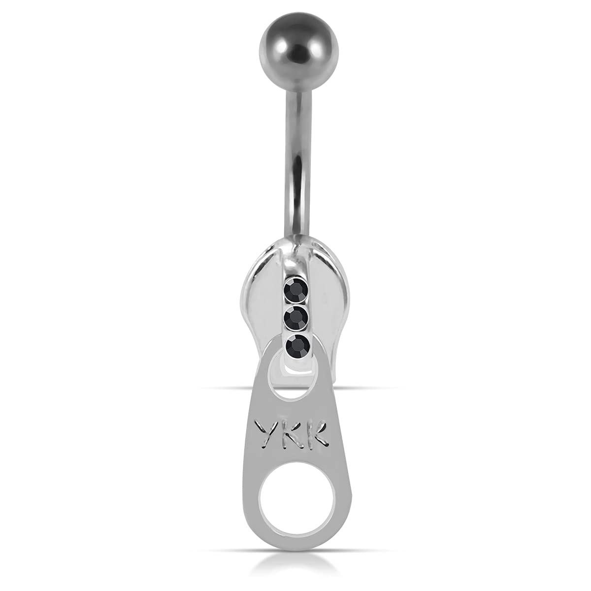 AZARIO LONDON Crystal Stone Zip Design Sterling Silver Belly Bars Piercing