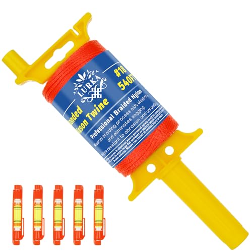 LURKA Mason Line String, #18 - Filo intrecciato in nylon da 1500 m, con 5 livelli integrati e bobina di filo arancione fluorescente per lavori di precisione, fai da te e progetti di giardinaggio