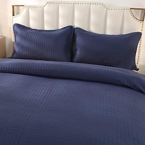 ENCOFT Quilted Bedspreads King Size Blue for Bedroom Decor Reversible Quilted Bed Throw Soft Blanket 230 x 250 CM with 2 Pillows Cases