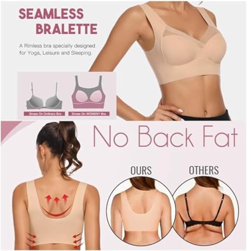 Image of GLAMORAS Women Nylon Spandex Seamless Mesh Lace Bras for Women Wirefree Comfortable Padded Lift Push Up Thin Soft Sexy Back Smoothing Bra Pullover Bras. Size: L-3XL