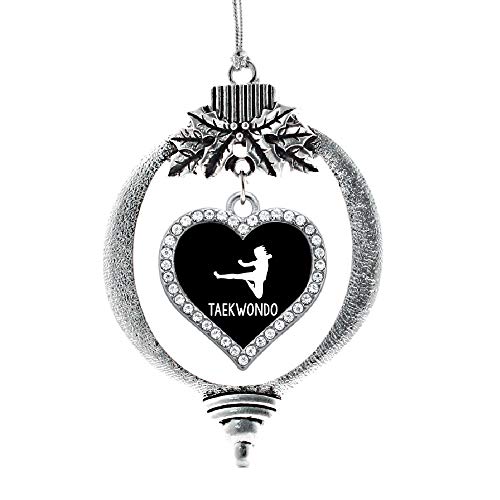 Inspired Silver - Taekwondo - Silver Christmas Ornament - Open Heart Charm Christmas Tree Ornament with Cubic Zirconia - Holiday Hanging Decoration