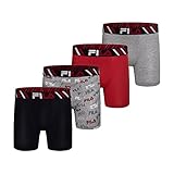 Fila Calzoncillos tipo bóxer para hombre de 6 pulgadas con frente sin mosca, 95% algodón, 5% elastano, paquete de 4, Negro/Aop/Rojo/Gris, Large