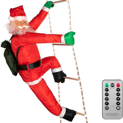 MONZANA® Père Noël échelle extérieur grimpeur Lumineux LED XXL 240cm Escalade minuteur 8 Fonctions éclairages télécommande décoration Personnage noël