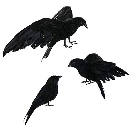 Pumpumly 3-Pack Realistic Crows Lifesize Extra Large Handmade Black Feathered Crow for Halloween Decorations Pumpumly 3-Pack Realistic Crows Lifesize Extra Large Handmade Black Feathered Crow for Halloween Decorations