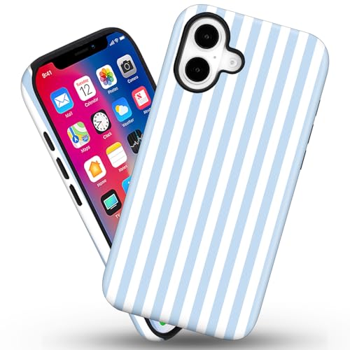 flewfun Magnetic for iPhone 17 Case Cute Stripes Phone Case, Shockproof Slim TPU and Hard PC Protective Phone Cover Compatible with MagSafe Designed for Women Girls, Blue and White by flewfun - Used condition - Image 3