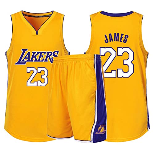 Pateacd Maillot Ensemble Basketball Homme 2 Pièces Maillot De Basket Et Short Maillots De Joueur De Basket-Ball Adulte Maille Col en V sans ​Manches T-Shirt,Jaune,L(160~170CM) Cover