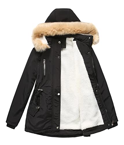 Easyoyo Casacos de inverno femininos sólidos e quentes com capuz, jaqueta grossa e acolchoada, casac