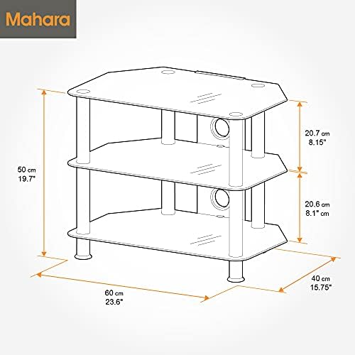 mahara Glass Corner TV Stand with Cable Management - TV Floor Stand Max 32 Inch TV - TV Mount Stand Max Weight 35kg TV - Black Tempered Safety Glass TV Stand Unit