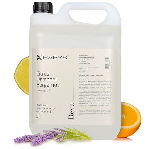 HABYS REYA | Citrus, Lavender, Bergamot Massageöl Öl | Duft von Zitrusfrüchten und Lavendel | für Massage | Mit Mandelöl und Vitamin E | 5L
