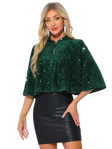 Allegra K Sequin Jackets for Women's Velvet Capelet Cocktail Sprakly Bolero Shrugs