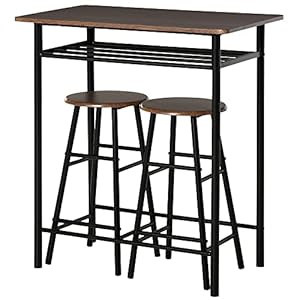 Juego de mesa de bar de 3 piezas, mesa de comedor con 2 taburetes de bar, mesa y sillas de cocina, mesa alta y taburete de bar con estante de almacenamiento, metal, 80 x 50 x 90 cm, color negro