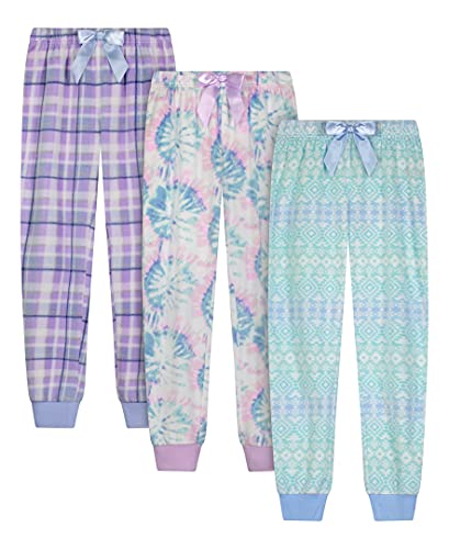 Sleep On It Sleepwear 3-Pack Girls Pajama Pants Soft Fleece And Brushed Jersey Loose Fit Comfortable Lounge Bottoms (Tie Dye-Fair Isle-Plaid, 7-8) #TOP1