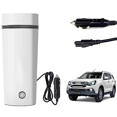 Image of Oshotto 12V Portable Electric Water Bottle for Hot Water Tea Coffee Kettle Mug Multipurpose Food Grade Fast Boil Auto Shut-off For Travel Camping, Road Trip Compatible with Isuzu MU7 (350ml) - White