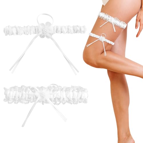Bride Wedding Garter White Lace Floral Bridal Garter Elegant Bride Garters with Pearl Bridal Accessories for Women and Girls
