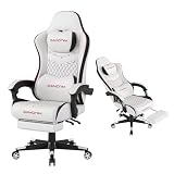 MINOMAC Gaming Chair,Big and Tall Gaming Chair 400lbs Office Chair with Footrest, 90-155° Recline & Removable Headrest Lumbar Support[Spring + 4D Sponge] (White)