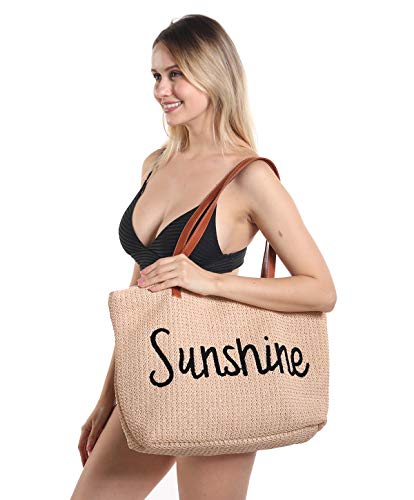 Genovega Women Beach Tote Summer Purse Handbag Utility Bag Zipper, Beige Cute Xl Large Woven Straw For Travel, Mom Female Sister Wife Girlfriend… #TOP1