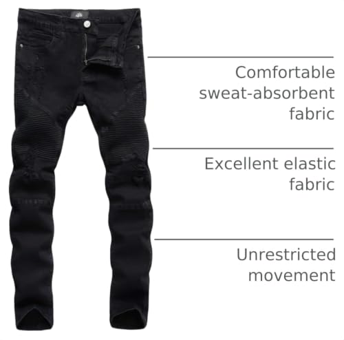ZLZ Slim Fit Biker Jeans, Men's Super Comfy Stretch Skinny Biker Denim Jeans Pants, Size 38 (Rip-Black) by ZLZ - Used condition - US$28.45