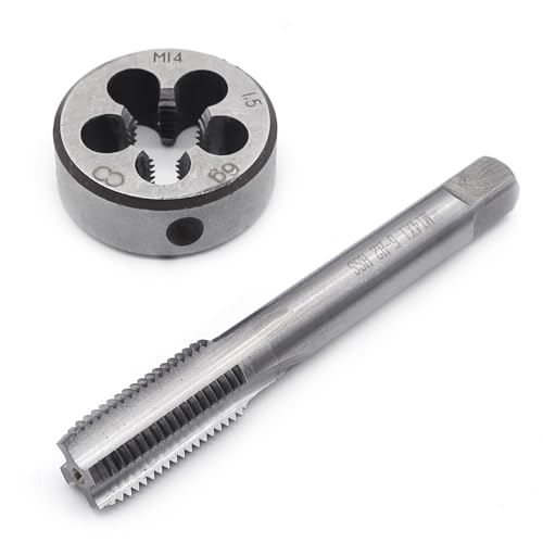 Aoyswuz 2 Piezas Machos M14 x 1,5 Terraja y Machos de Roscar HSS Métrica Máquina Rosca Macho, Machos y Troqueles Métricos para Roscado Reparación (M14)