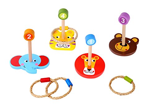 Toddle Toy Ring Toss - Ideal Wooden Ring Toss Game – Portable and Most Colorful Fun Animal Toss Across Games for Kids